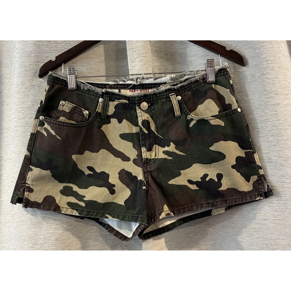Vintage‎ Y2K Paris Blues Micro Mini Camo Shorts Size 11 Preppy 90s Grunge Booty